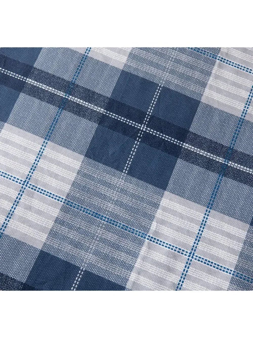Cozy Queen Comforter Set, 600 Thread Count Cotton, Navy Blue & Grey Plaid, 3